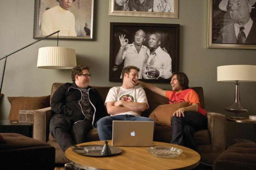 Jonah Hill as Leo, Seth Rogen as Ira and Jason Schwartzman as Mark in "Funny People."