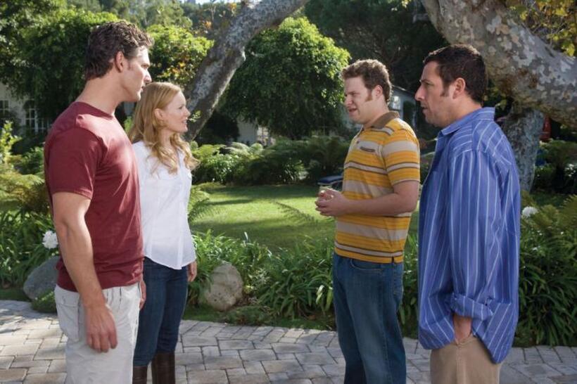 Eric Bana as Clarke, Leslie Mann as Laura, Seth Rogen as Ira and Adam Sandler as George in "Funny People."