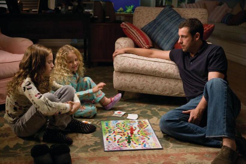 Maude Apatow as Mable, Iris Apatow as Ingrid and Adam Sandler as George in "Funny People."