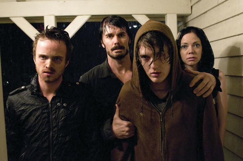Aaron Paul as Francis, Garret Dillahunt as Krug, Spencer Treat Clark as Justin and Riki Lindhome as Sadie in "The Last House on the Left."
