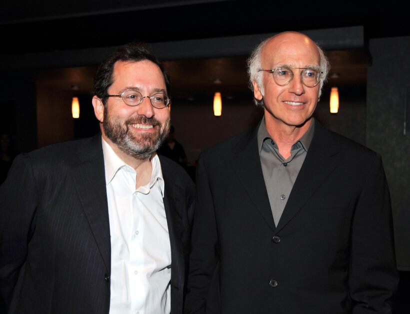 Michael Barker and Larry David at the after party of the California premiere of "Whatever Works."