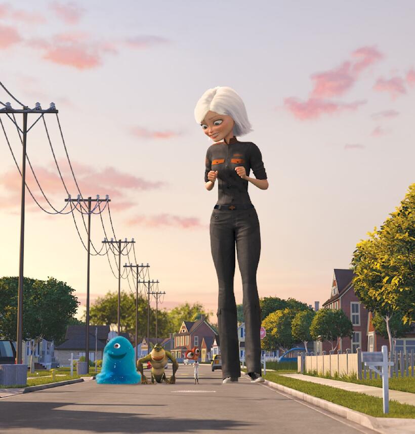 Seth Rogen voices B.O.B., Will Arnett voices The Missing Link, Hugh Laurie voices Dr. Cockroach and Reese Witherspoon voices Ginormica in "Monsters vs. Aliens 3D."