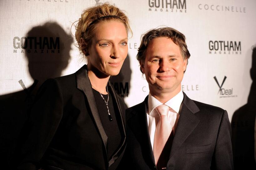 Uma Thurman and Jason Binn at the New York premiere of "Motherhood."