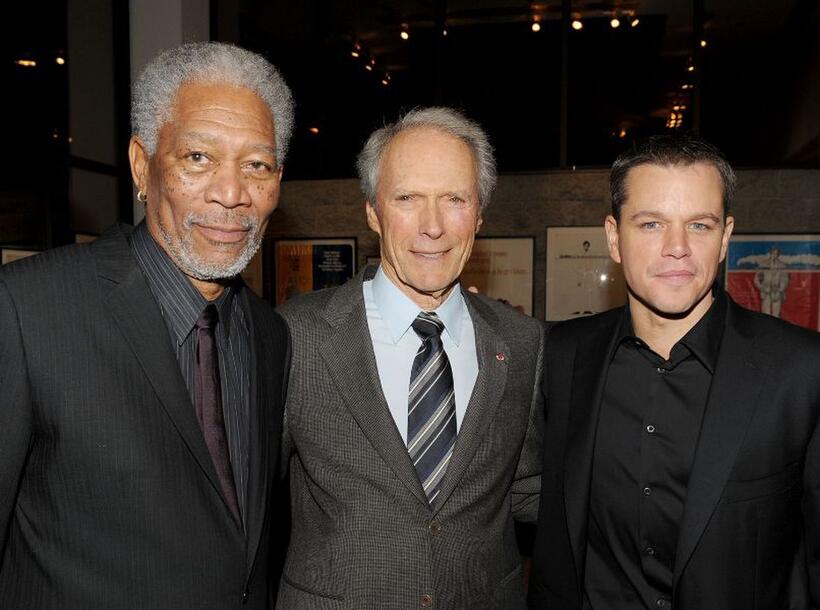 Morgan Freeman, Clint Eastwood and Matt Damon at the California premiere of "Invictus."