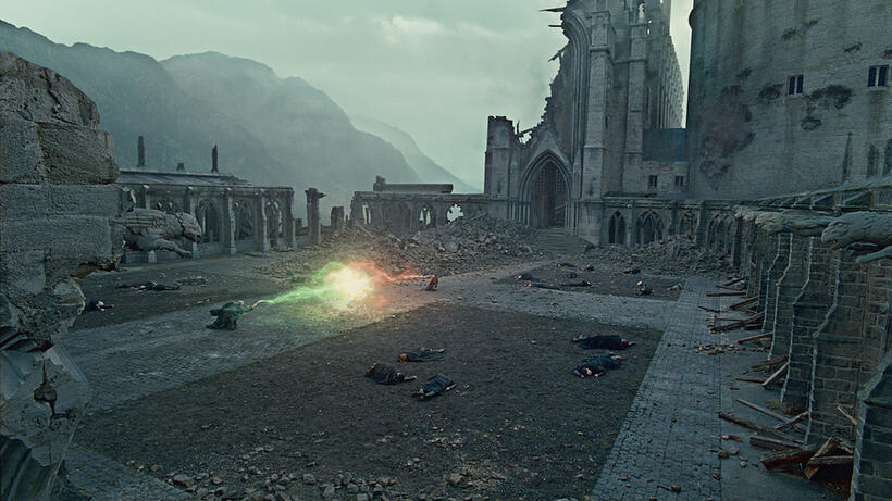 Ralph Fiennes as Lord Voldemort and Daniel Radcliffe as Harry Potter in "Harry Potter and The Deathly Hallows: Part 2."