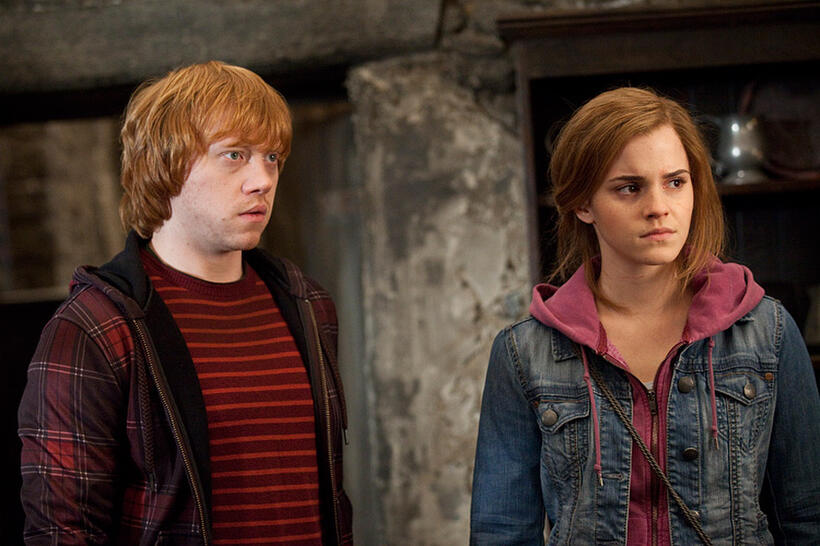 Rupert Grint as Ron Weasley and Emma Watson as Hermione Granger in "Harry Potter and The Deathly Hallows: Part 2."