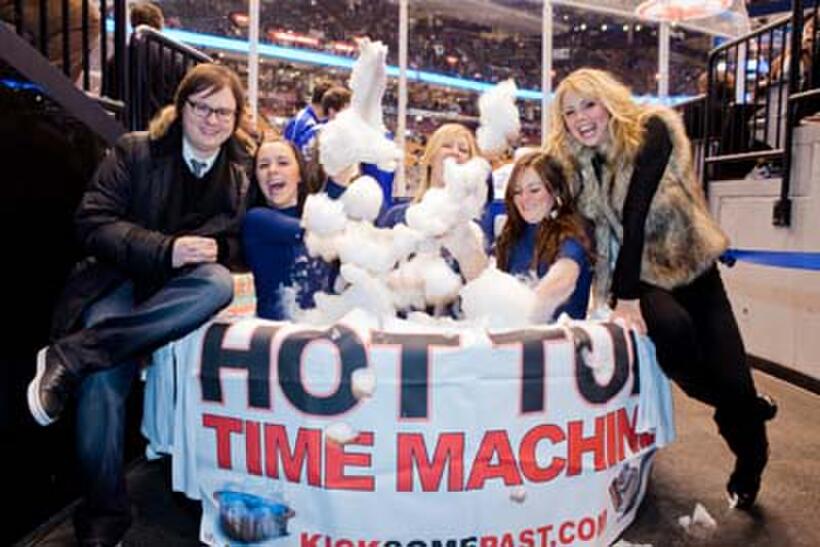Clark Duke and Collette Wolfe of "Hot Tub Time Machine" at Tub Crawl promotion tour in Toronto.