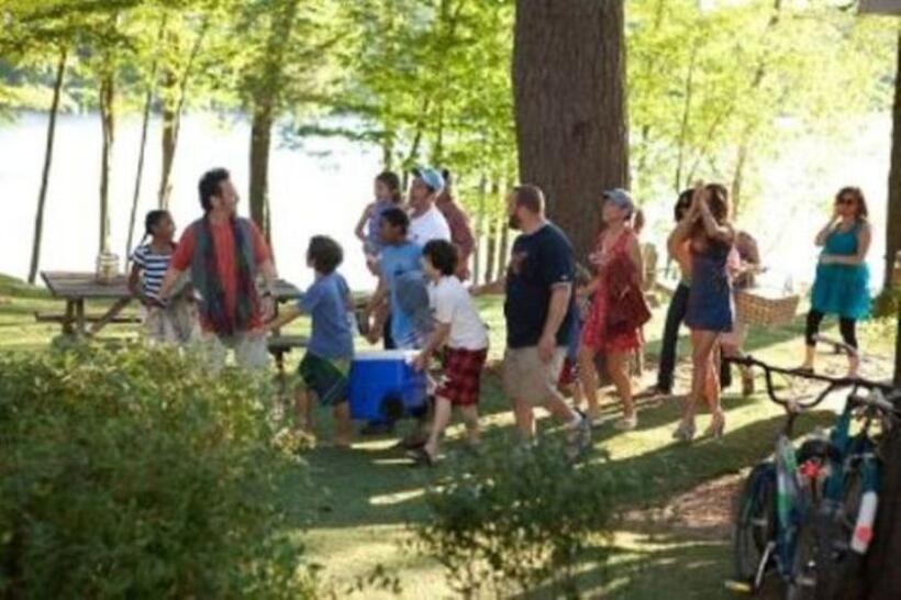 Rob Schneider as Rob Hilliard, Harlan as Curly, Ada-Nicole Sanger as Donna, Ashley Loren as Bridget, Adam Sandler as Lenny, Alexys Nycole Sanchez as Becky, China Anne McClain as Charlotte, Kevin James as Eric, Cameron Boyce as Keithie, Maria Bello as Sally, Jamie Chung as Amber, David Spade as Marcus, Maya Rudolph as Deanne, Chris Rock as Kurt, Madison Riley as Jasmine, Joyce Van Patten as Gloria and Ebony Jo Ann as Mama Ronzoni in "Grown Ups."