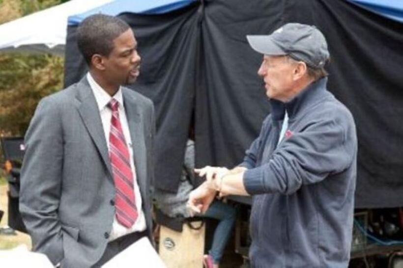 Chris Rock and director Dennis Dugan on the set of "Grown Ups."