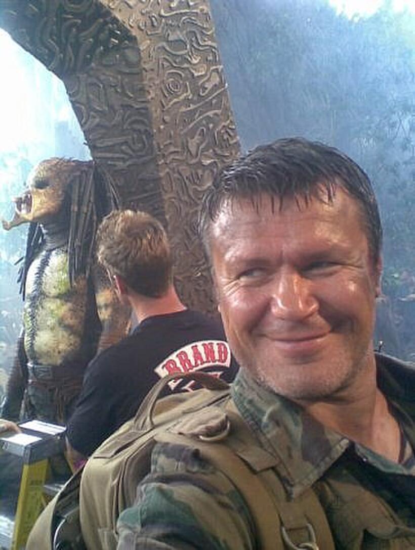 Oleg Taktarov on the set of "Predators."