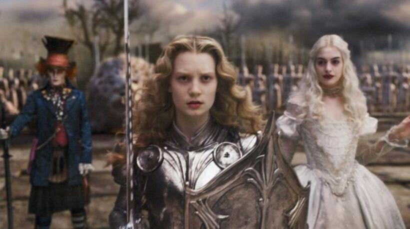 Johnny Depp, Mia Wasikowska and Anne Hathaway in "Alice in Wonderland: An IMAX 3D Experience."