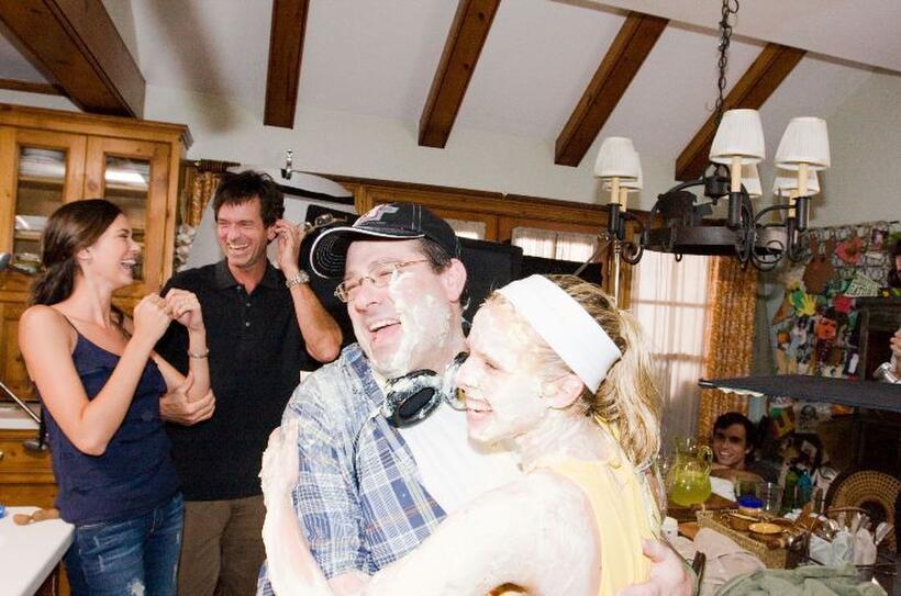 Odette Yustman, cinematographer David Hemmings, director Andy Fickman and Kristen Bell on the set of "You Again."