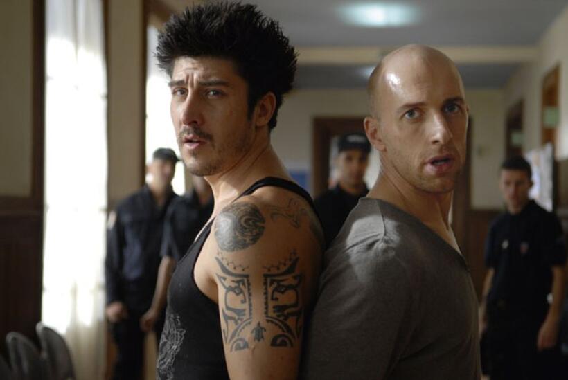 David Belle as Leito and Cyril Raffaelli as Damien in "District 13: Ultimatum."