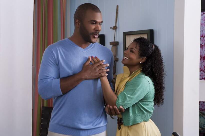 Writer/Producer/Director Tyler Perry and Janet Jackson on the set of "Tyler Perry's Why Did I Get Married Too?"