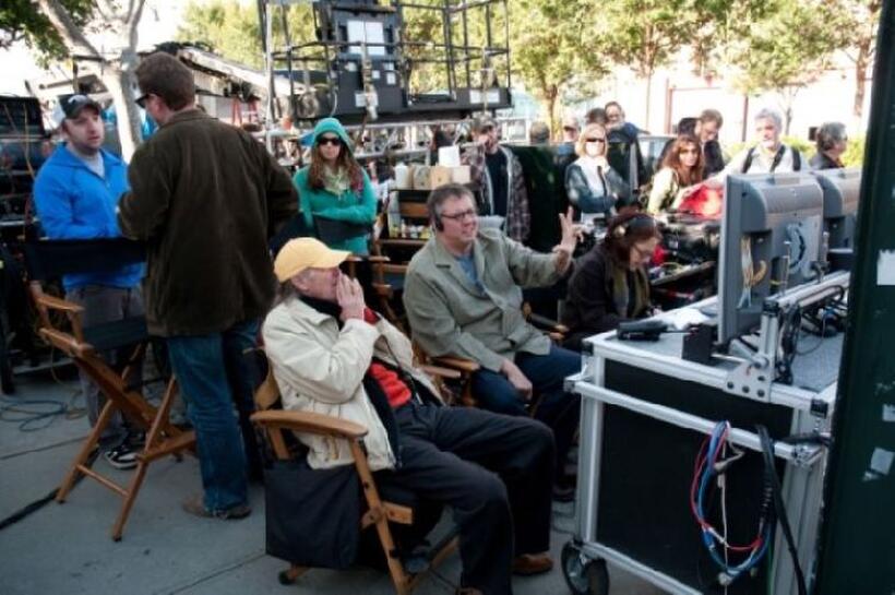 Director of Photography Oliver Wood and director Adam McKay on the set of "The Other Guys."