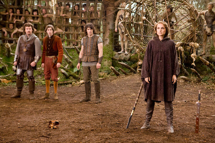 Danny R. McBride as Thadeous, Rasmus Hardiker as Courtney, James Franco as Fabious and Natalie Portman as Isabel in "Your Highness."