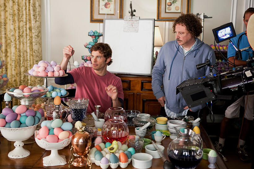 James Marsden and director Tim Hill on the set of "Hop."