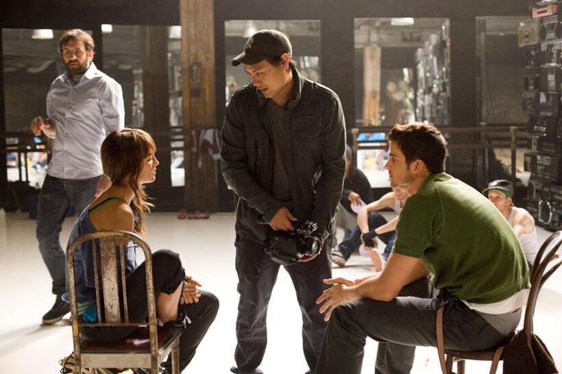 Ken Seng, Sharni Vinson, director Jon M. Chu and Rick Malambri on the set of "Step Up 3D."