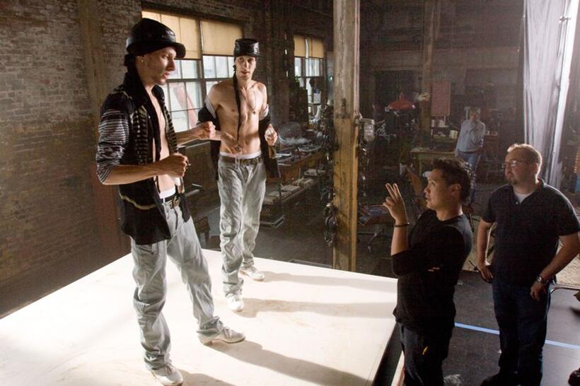 Martin Lombard, Facundo Lombard, director Jon M. Chu and Jeffrey T. Bernstein on the set of "Step Up 3D."
