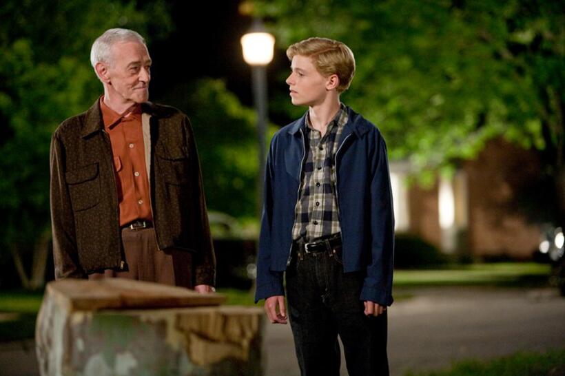 John Mahoney as Chet Duncan and Callan Mcauliffe as Bryce Loski in "Flipped."