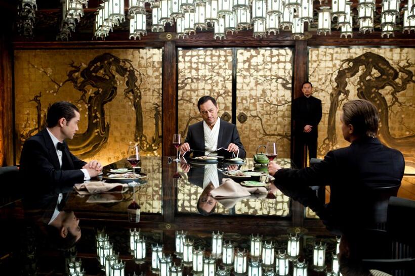 Joseph Gordon-Levitt as Arthur, Ken Watanabe as Saito and Leonardo Dicaprio as Cobb in "Inception."