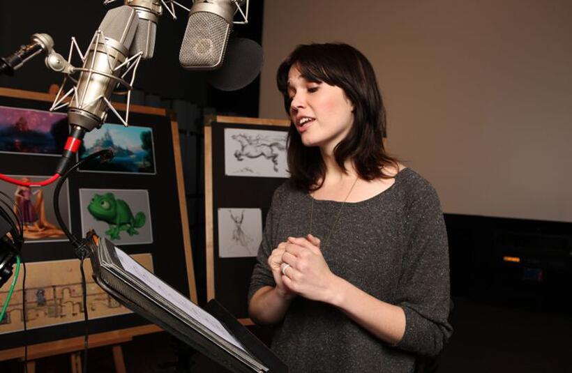 Mandy Moore on the set of "Tangled."