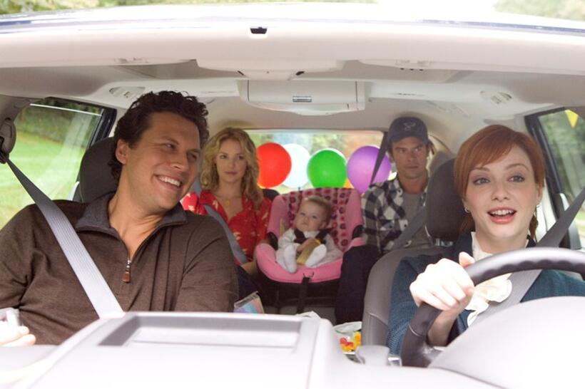 Hayes Macarthur as Peter Novak, Katherine Heigl as Holly Berenson, Sophie, Josh Duhamel as Eric Messer and Christina Hendricks as Alison Novak in "life as We Know It."