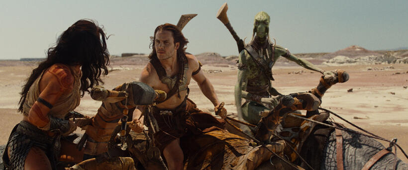 Lynn Collins as Dejah Thoris, Taylor Kitsch as John Carter and Samantha Morton as Sola in "John Carter."
