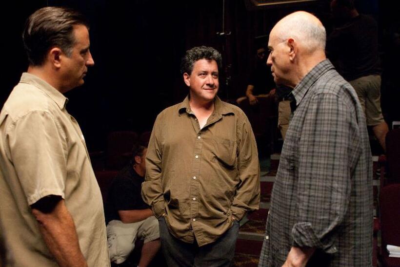 Andy Garcia, director/writer Raymond De Felitta and Alan Arkin on the set of "City Island."