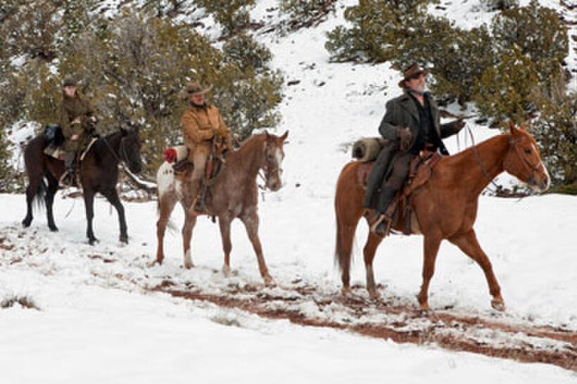 Jeff Bridges as Rooster Cogburn, Matt Damon as La Boeuf and Hailee Steinfield as Mattie Ross in "True Grit"