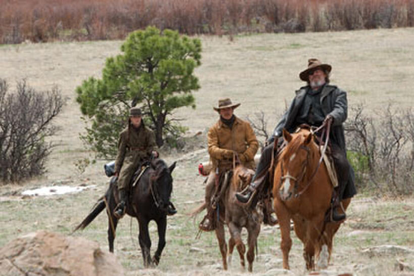 Jeff Bridges as Rooster Cogburn, Matt Damon as La Boeuf and Hailee Steinfield as Mattie Ross in "True Grit"