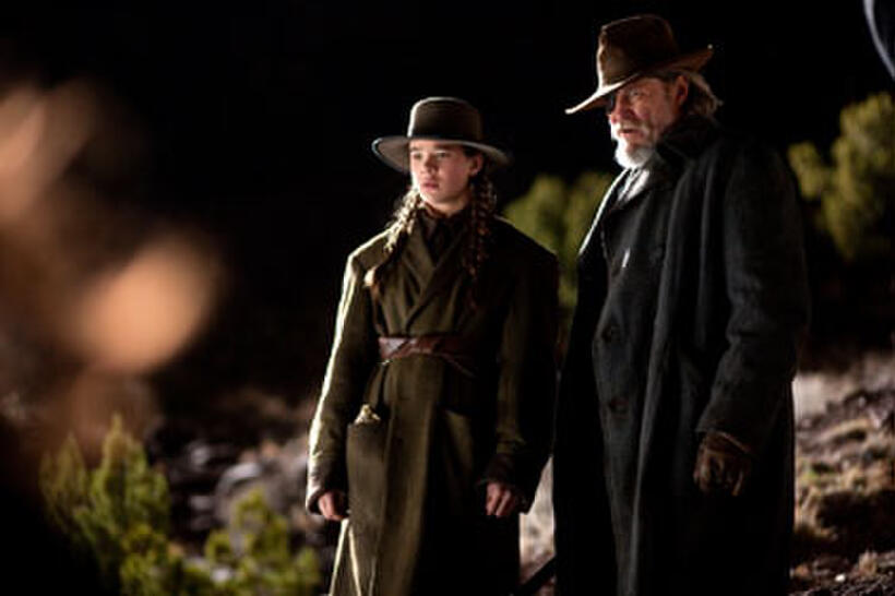 Jeff Bridges as Rooster Cogburn and Hailee Steinfield as Mattie Ross in "True Grit"