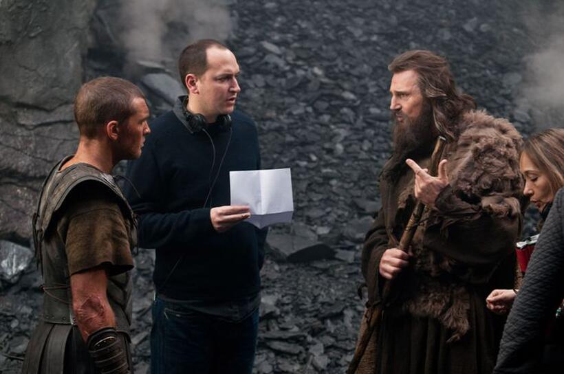 Sam Worthington, director Louis Leterrier and Liam Neeson on the set of "Clash of the Titans."