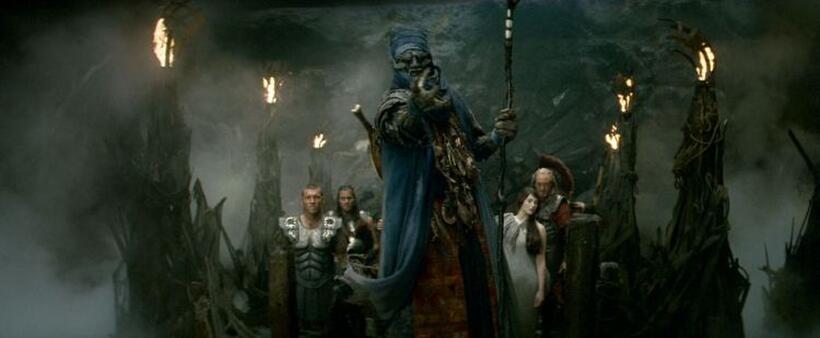 Sam Worthington as Perseus, Hans Matheson as Ixas, Ian Whyte as Sheikh Suleiman, Gemma Arterton as Io and Liam Cunningham as Solon in "Clash of the Titans 3D."