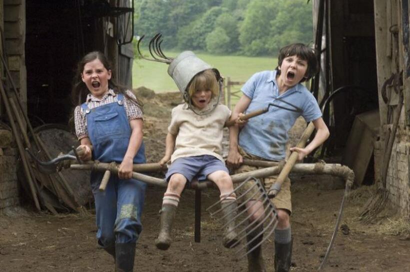 Lil Woods as Megsie, Oscar Steer as Vincent and Asa Butterfield as Norman in "Nanny McPhee Returns."
