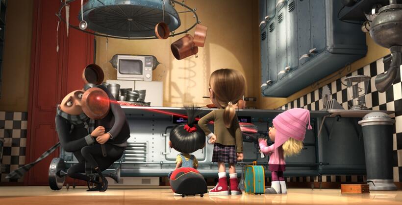 Steve Carell voices Gru, Elsie Fisher voices Agnes, Miranda Cosgrove voices Margo and Dana Gaier voices Edith in "Despicable Me."