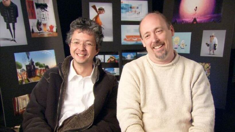 Director Pierre Coffin and director Chris Renaud on the set of "Despicable Me."