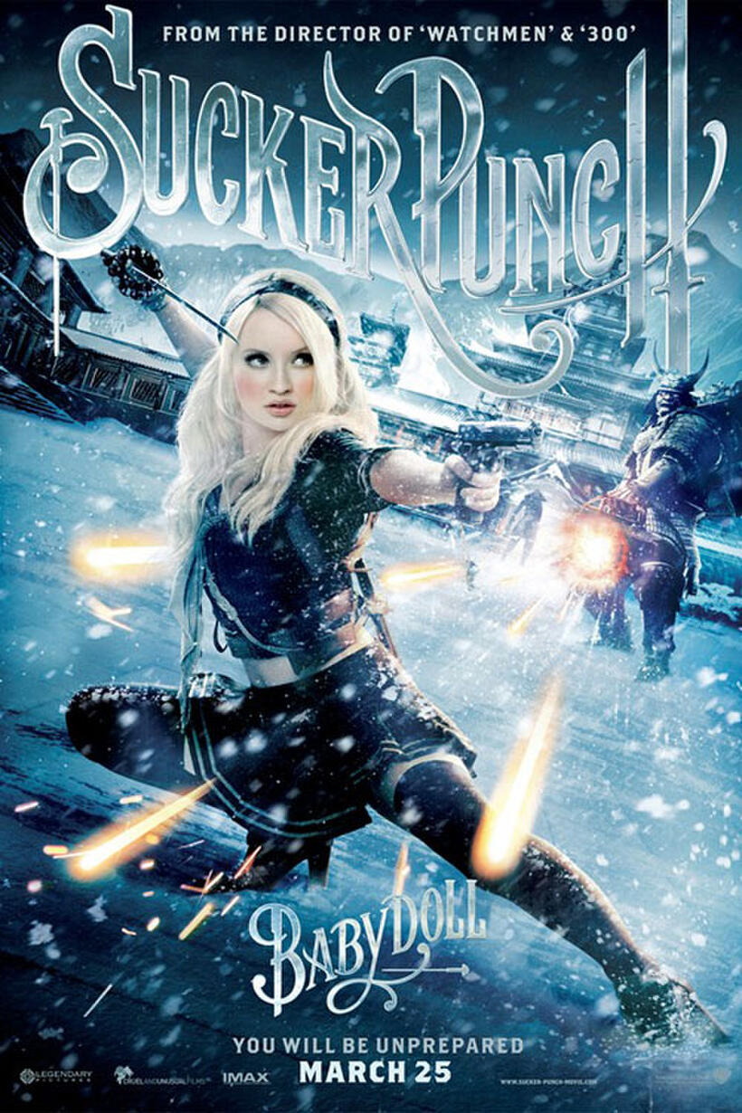 Character poster art featuring Emily Browning for "Sucker Punch."