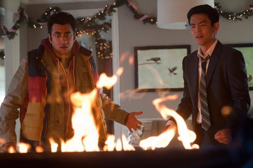 Kal Penn as Kumar and John Cho as Harold in "A Very Harold & Kumar Christmas."