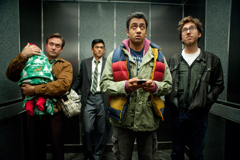 Tom Lennon as Todd, John Cho as Harold, Kal Penn as Kumar and Amir Blumenfeld as Adrian in "A Very Harold & Kumar Christmas."
