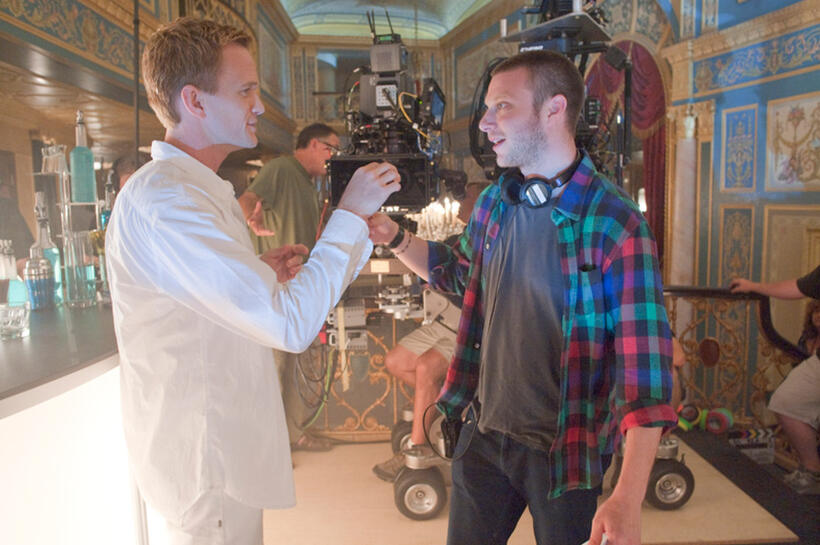 Neil Patrick Harris and director Todd Strauss-schulson on the set of "A Very Harold & Kumar Christmas."