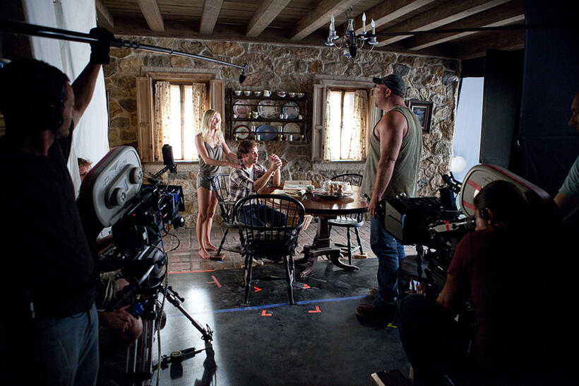Kate Bosworth and James Marsden on the set of "Straw Dogs."