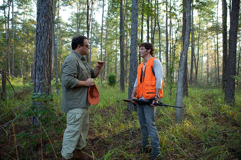 Director Rod Lurie and James Marsden on set of "Straw Dogs."