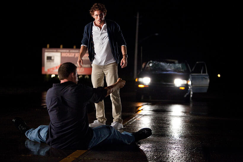 Dominic Purcell as Jeremy Niles and James Marsden as David Sumner in "Straw Dogs."
