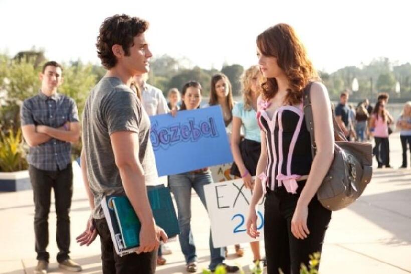 Penn Badgley as Todd and Emma Stone as Olive Penderghast in "Easy A."
