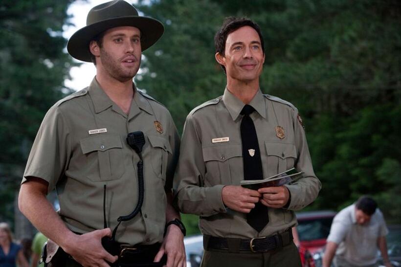 T.J. Miller as Ranger Jones and Tom Cavanagh as Ranger Smith in "Yogi Bear."