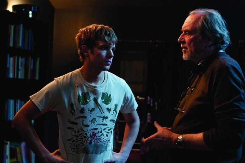 Max Thieriot and writer/director Wes Craven on the set of "My Soul to Take."