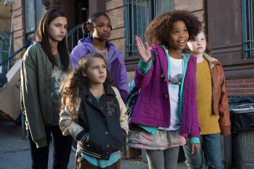Amanda Troya as Pepper, Nicolette Pierini as Mia, Eden Duncan-Smith as Isabella, Quvenzhane Wallis as Annie and Zoe Margaret Colletti as Tessie in "Annie."