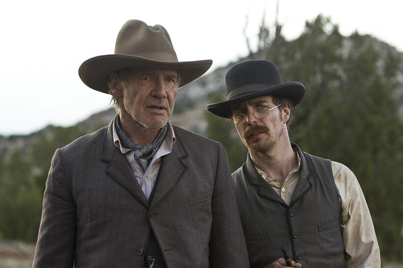 Harrison Ford as Colonel Dolarhyde and Sam Rockwel as Doc in "Cowboys & Aliens."