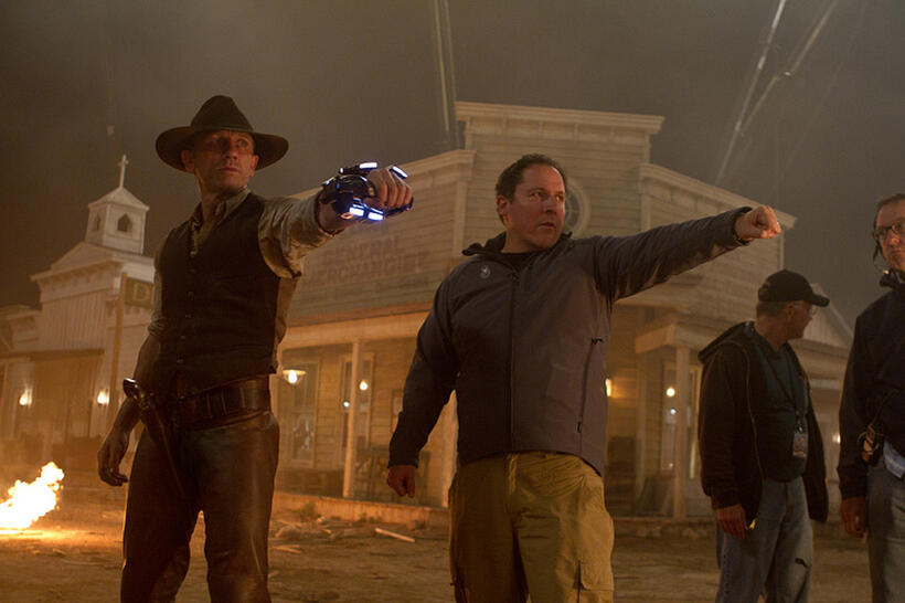 Daniel Craig and director/executive producer Jon Favreau on the set of "Cowboys & Aliens."